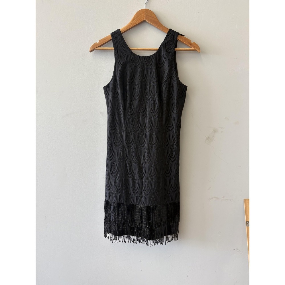 Lilly Pulitzer Dress Womens 0 Black Lace Beaded Fringe Shift Sleeveless Flapper‎